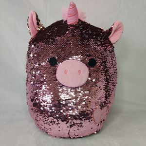 Squishmallows Pink Unicorn Pig Plush Reversible Gold Sequins 12" With Hearts